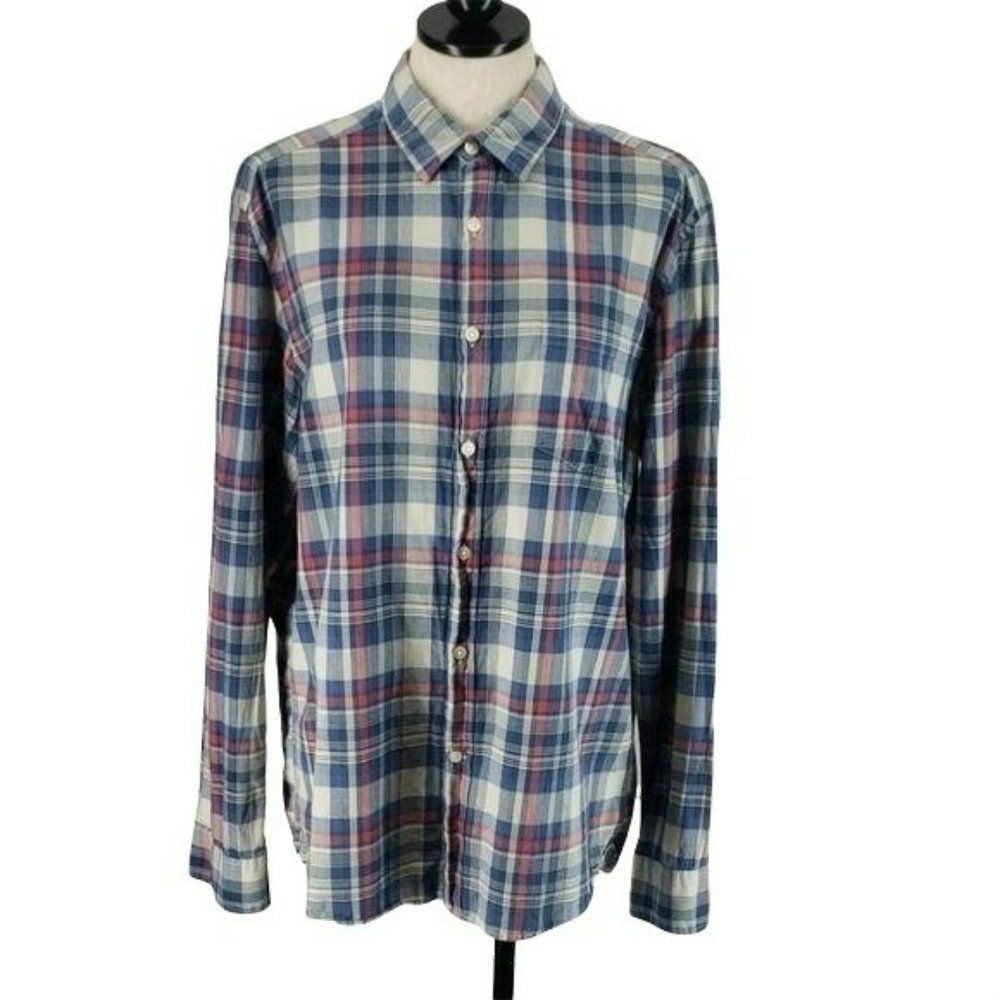 H&M L.O.G.G. Shirt Plaid Long Sleeve Button Up Large Blue Red